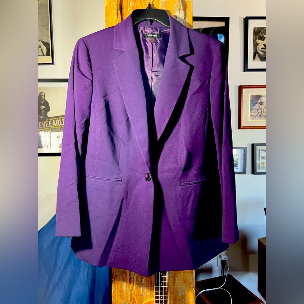 Nine West Single Button Blazer, Plus Size 16M, Purple color